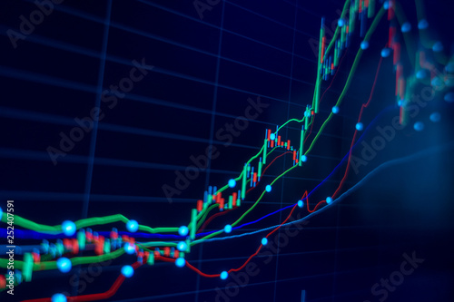 Stock market trading graph and candlestick chart for financial investment concept. Abstract finance background.