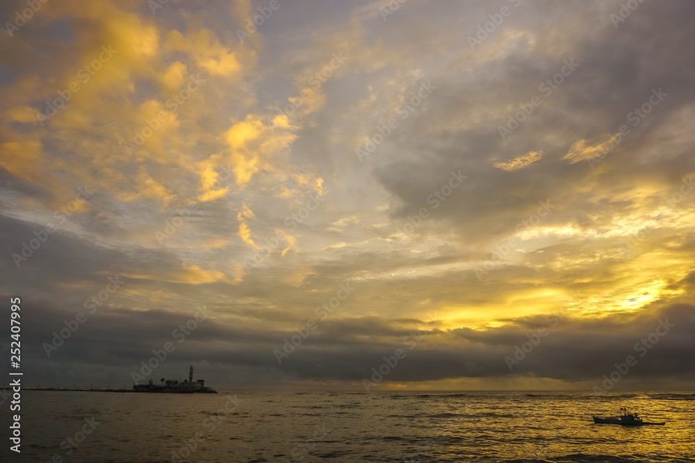 Wonderful sunset on the Arabian sea in Mumbai. India