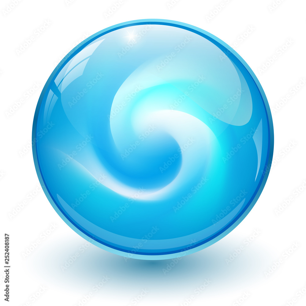Blue glass sphere, 3D marble ball Blue glass sphere, 3D marble ball