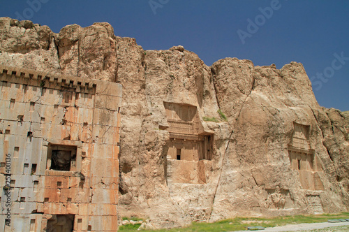The massive tombs of the Persian kings Darius and Xerxes near Persepolis  Iran