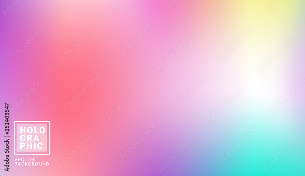 Holographic Vector Background. Iridescent Foil. Glitch Hologram. Pastel neon rainbow. Ultraviolet metallic paper. Template for presentation. Cover to web design. Abstract colorful gradient. - Vector