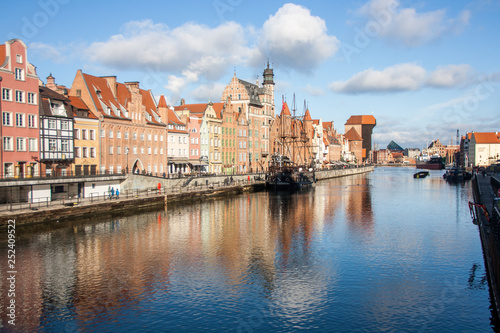 Gdansk Old Town Embankment in the sunny day