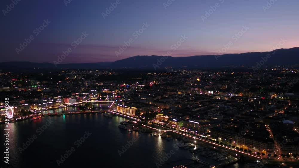 Aerial Switzerland Geneva June 2018 Night 30mm 4K Inspire 2 Prores Aerial video of downtown Geneva in Switzerland at night Aerial Switzerland Geneva June 2018 Night 30mm 4K Inspire 2 Prores Aerial video of downtown Geneva in Switzerland at night