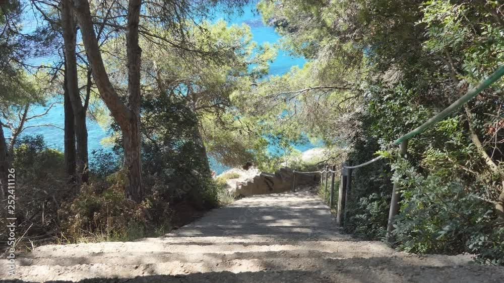 Stairs leading to the sea with turquoise water. Stairs leading to the sea with turquoise water.