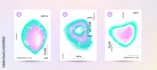 Fluid color abstract space cover set. Sparkle lucid background. Vector illustration of abstract gradient liquid shapes. Modern layout template design - Vector