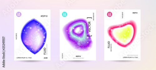 Fluid color abstract space cover set. Sparkle lucid background. Vector illustration of abstract gradient liquid shapes. Modern layout template design - Vector