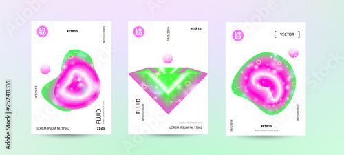Fluid bright neon color cover set. Sparkle space lucid background. Vector illustration of abstract gradient liquid shapes futuristic design. Modern layout template design - Vector