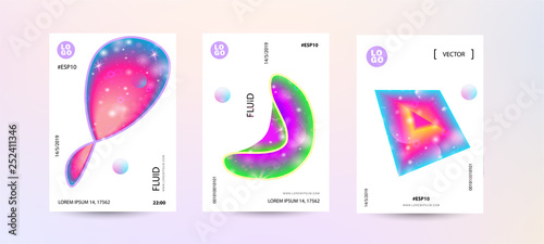 Fluid bright neon color cover set. Sparkle space lucid background. Vector illustration of abstract gradient liquid shapes futuristic design. Modern layout template design - Vector