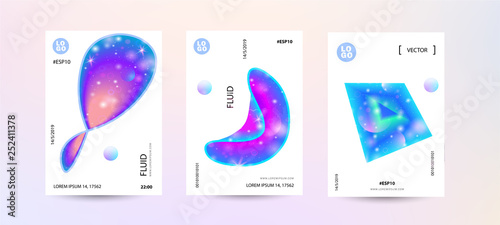 Fluid bright neon color cover set. Sparkle space lucid background. Vector illustration of abstract gradient liquid shapes futuristic design. Modern layout template design - Vector