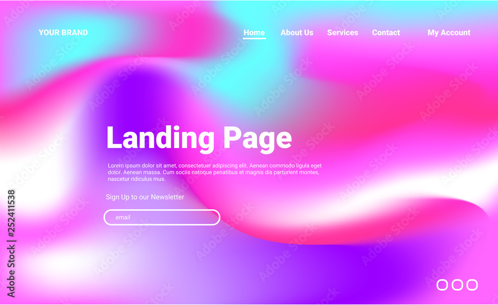 Website design template Page Holographic Vector Background. Iridescent Foil. Glitch Hologram. Pastel neon colors. Ultraviolet metallic paper. Template for presentation. Abstract colorful gradient.