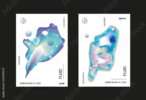 Fluid bright neon color cover set. Sparkle space lucid background. Vector illustration of abstract gradient liquid shapes futuristic design. Modern layout template design - Vector