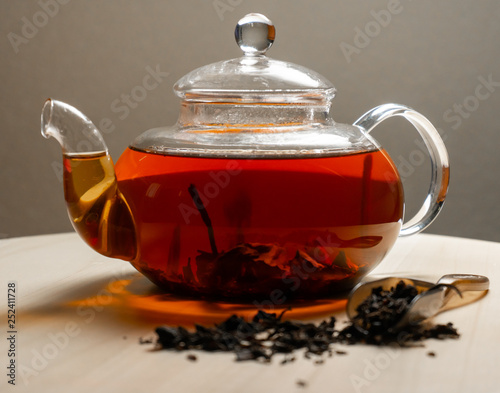 Indian black brewed hot tea in teapot