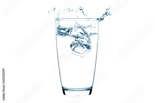 Glass of water with ice cube  on isolate background