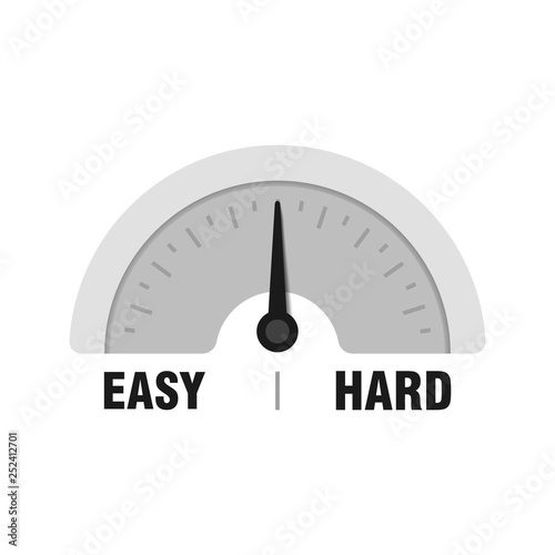 Easy or Hard measuring gauge. Vector indicator illustration. Meter with black arrow in white background
