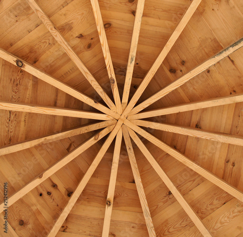 Ceiling of a wooden pavilion photo