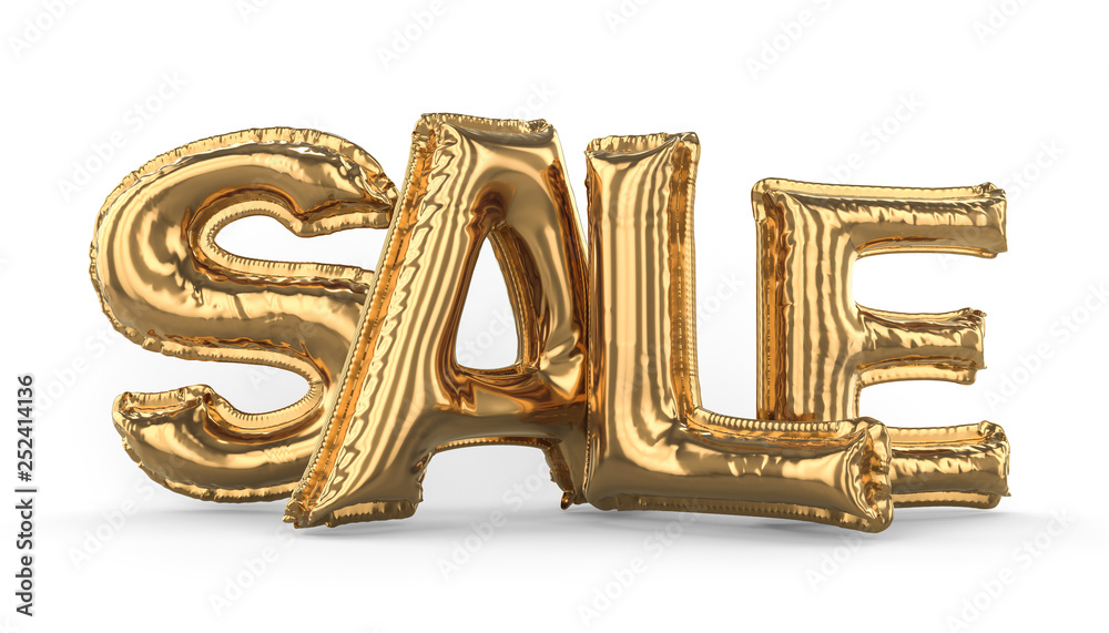 Word SALE made of golden inflatable balloons. 3D Word SALE made of golden inflatable balloons. 3D