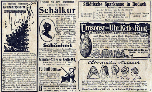 Advertisements in a newspaper a hundred years ago