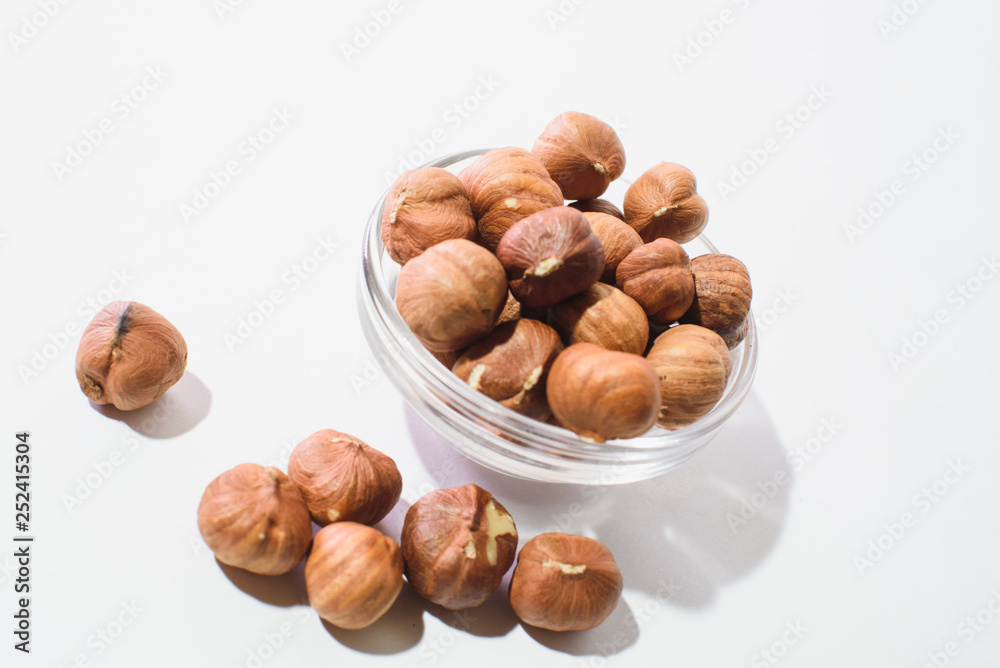 The top view of hazelnuts isolated on white background The top view of hazelnuts isolated on white background