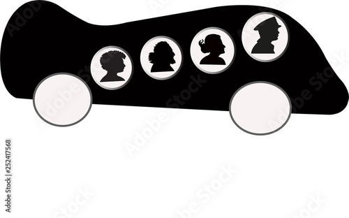 a plane and passengers in it, silhouette vector