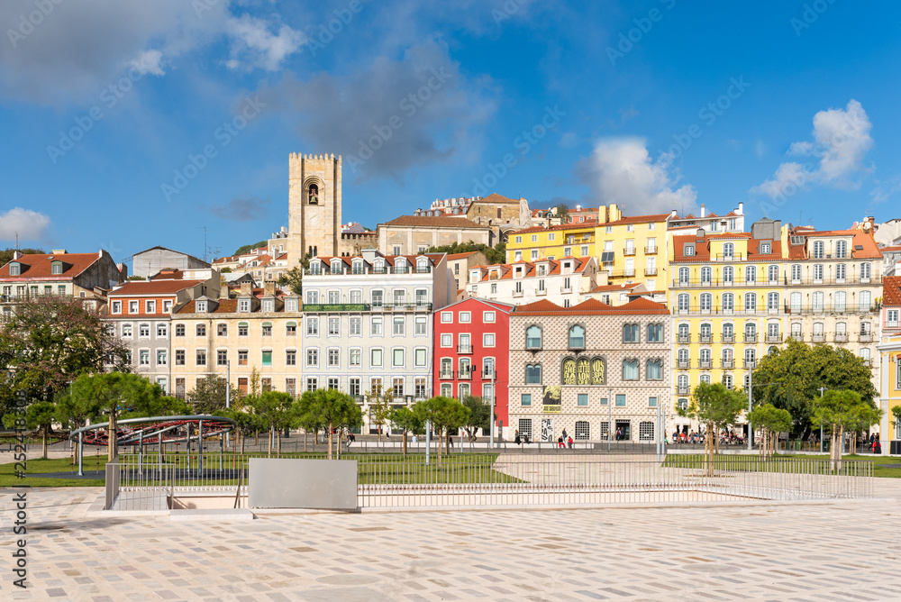 The former parking lot at the Campo das Cebolas, now a new green area and public space in the Alfama district of Lisbon