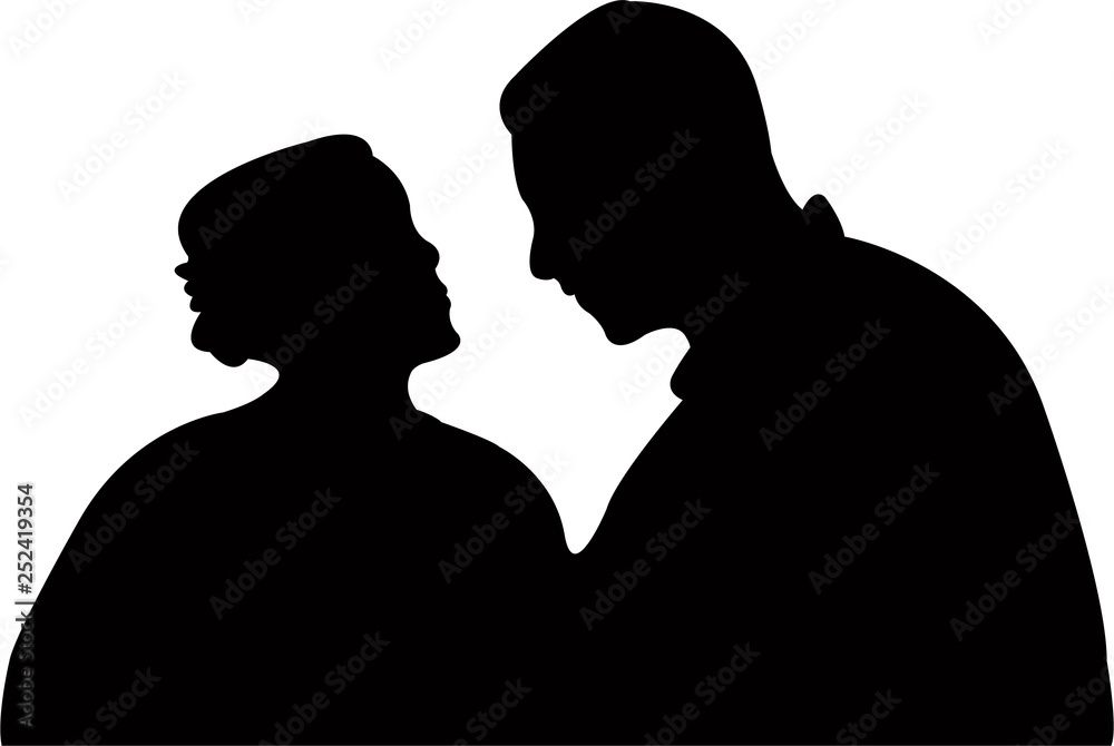a couple talking, silhouette vector