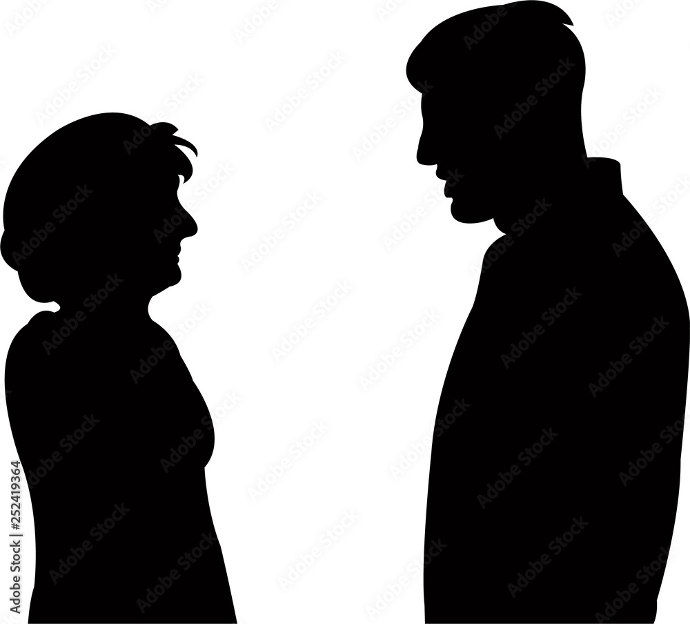 a couple talking, silhouette vector