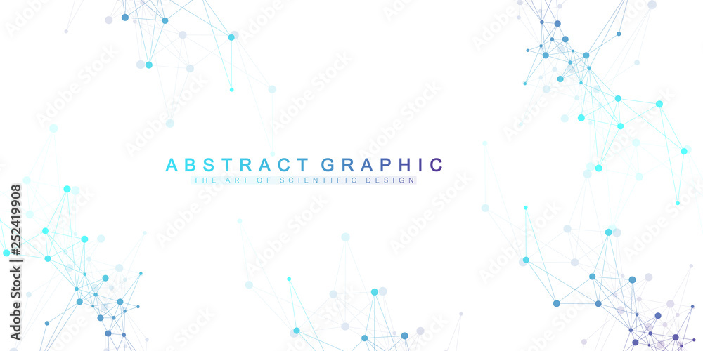 Geometric abstract background with connected line and dots. Network and connection background for your presentation. Graphic polygonal background. Scientific vector illustration