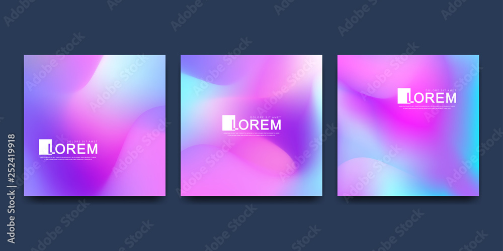 Modern vector template for brochure cover banner. Abstract fluid 3d shapes vector trendy liquid colors backgrounds set. Colored fluid graphic composition illustration
