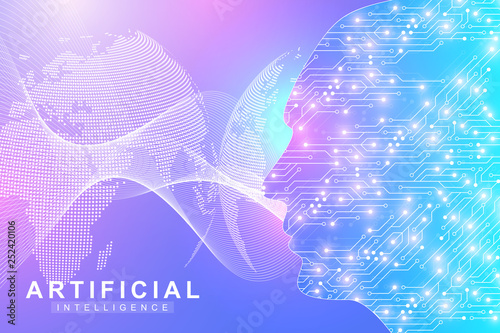 Artificial Intelligence Logo. Artificial Intelligence and Machine Learning Concept. Vector symbol AI. Neural networks and another modern technologies concepts. Technology sci-fi concept