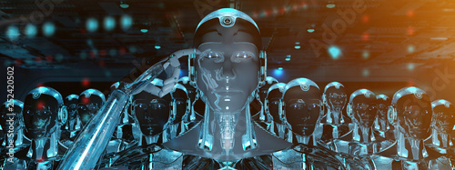 Canvastavla Group of male robots following leader cyborg army 3d rendering