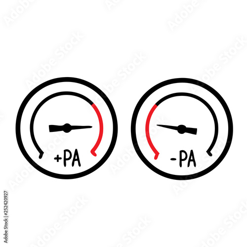 Negative and Positive Differential Pressure Meter - Room pressurization monitoring. - Cleanroom icon vector
