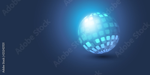 Abstract Futuristic Bright Spotted Globe Design Layout on Dark Background 