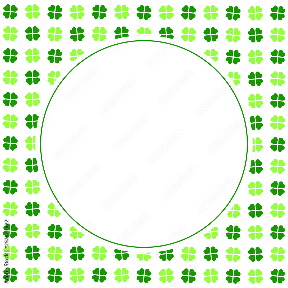 Green seamless pattern with clovers, shamrock leaves for St. Patrick's Day. Holiday symbol with frame, border for text, for greeting cards, banner or invitation Green seamless pattern with clovers, shamrock leaves for St. Patrick's Day. Holiday symbol with frame, border for text, for greeting cards, banner or invitation