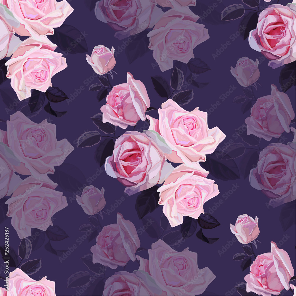 Flower seamless pattern with pink rose vector illustration
