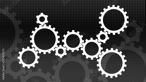 UHD animating cogs on a grey halftone background - 10 second animating backdrop - ideal for infographics and web videos