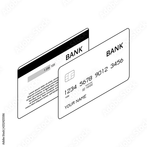 Isometric credit cards black and white concept
