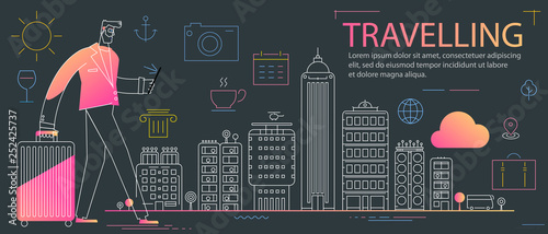 Traveling concept banner with characters. Tourism and Vacancies