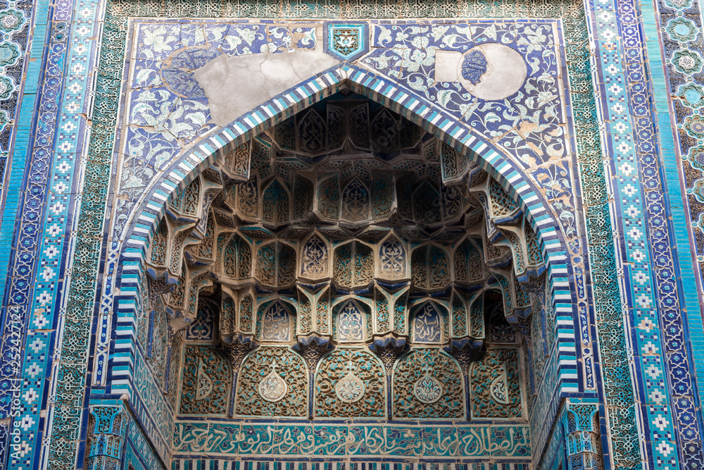 Gate with turquoise tiles of the necropolis of Shakhi Zinda, Samarkand, Uzbekistan