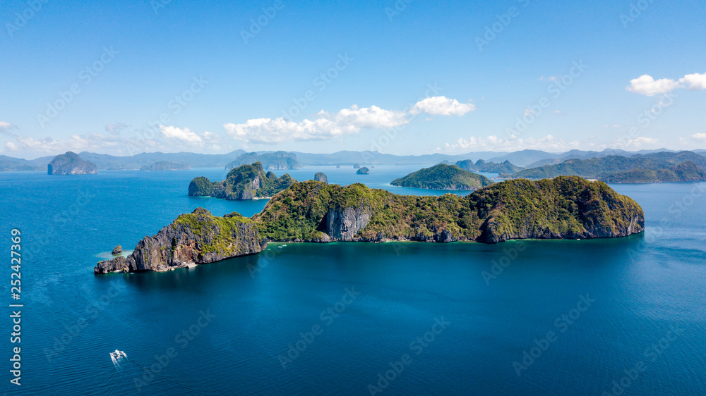 Aerial shot islands in El Nido, Palawan, Philippines