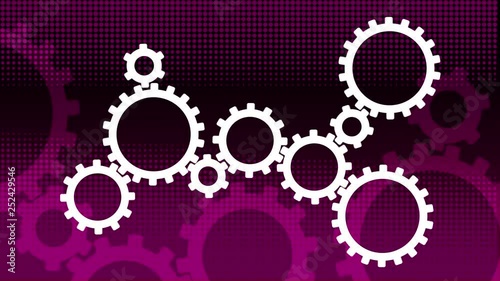 UHD animating cogs on a violet halftone background - 10 second animating backdrop - ideal for infographics and web videos
