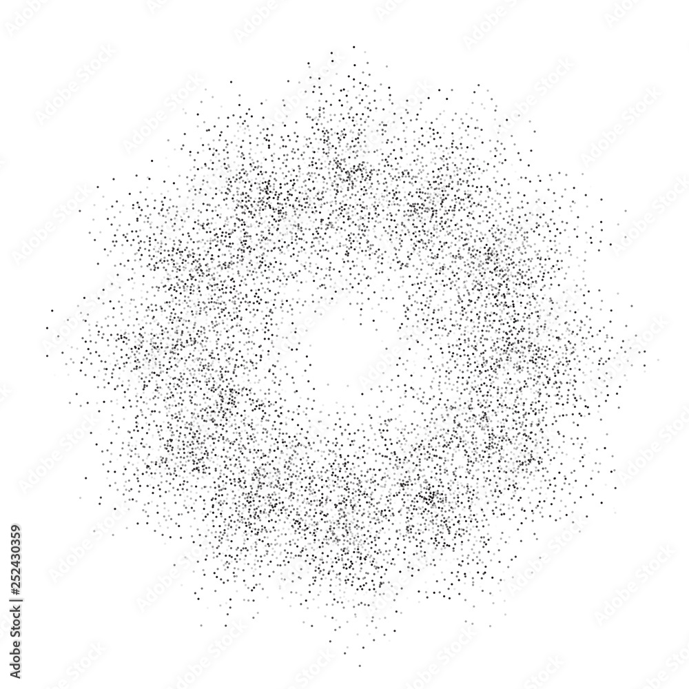 Digital burst pattern with multiple dots. Explosion consist of black particles isolated on white background. Futuristic big data illustration. Abstract dotted concept for galaxy or universe design