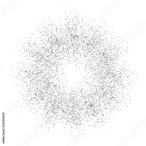 Digital burst pattern with multiple dots. Explosion consist of black particles isolated on white background. Futuristic big data illustration. Abstract dotted concept for galaxy or universe design