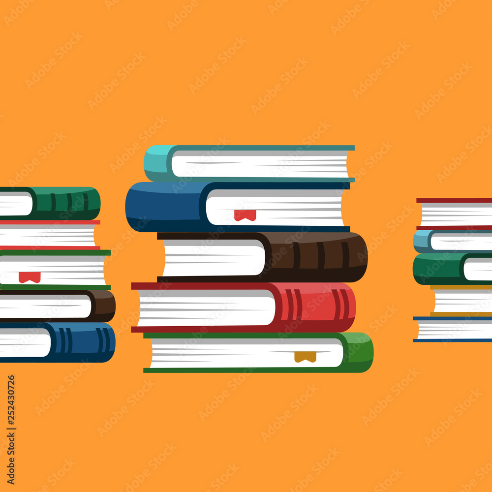 Books background. Science textbook. Research poster. Vector illustration.