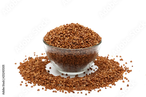 Buckwheat in premium glassware, isolated on white background. Close up, high resolution product.