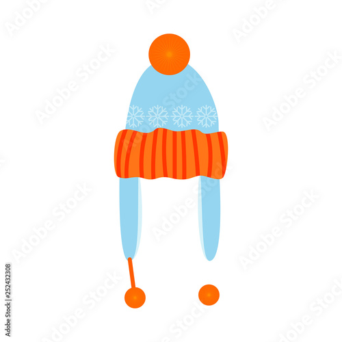 Blue and orange hat illustration. Cloth, accessory, style. Fashion concept. Vector illustration can be used for topics like shopping, wardrobe, winter