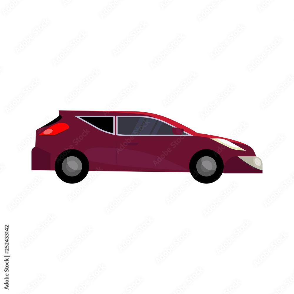 Red car illustration. Auto, driving, vehicle. Transport concept. Vector illustration can be used for topics like automobile, transportation