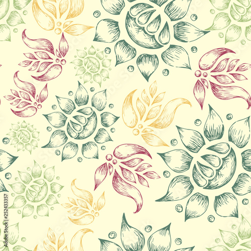 Beautiful pattern with flowers in retro style, for use in textile and printed form. Pattern for wallpaper. Retro floral seamless background