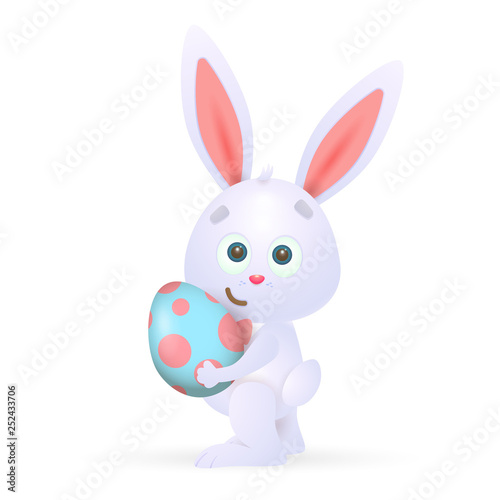 Easter rabbit with egg. Cute fluffy rabbit holding colorful egg. Can be used for topics like Easter, festival, decoration