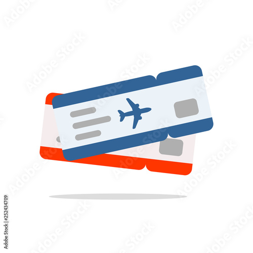 Blue and red air tickets. Illustration in flat style. Vector isolated object.
