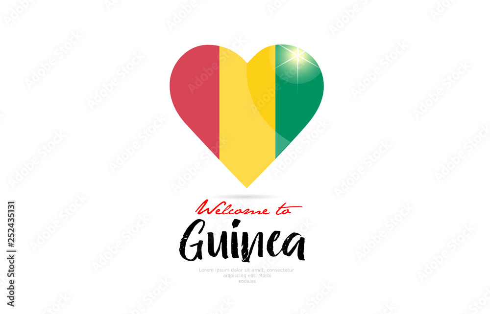 Welcome to Guinea country flag inside love heart creative logo design Welcome to Guinea country flag inside love heart creative logo design